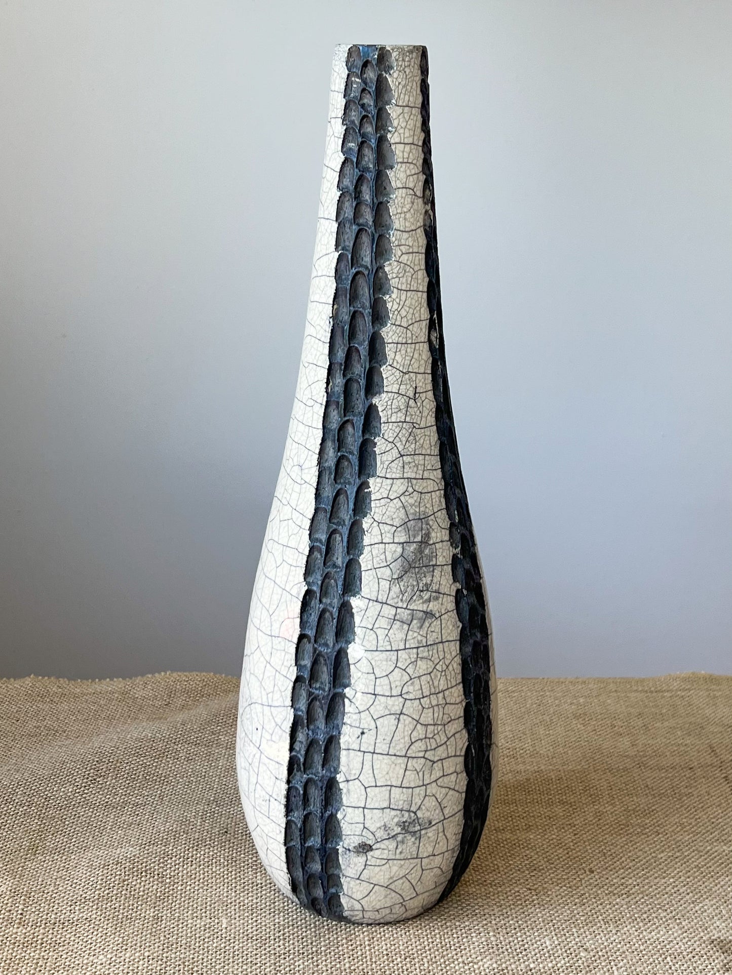 Raku Tall Black and White Vase Lamp