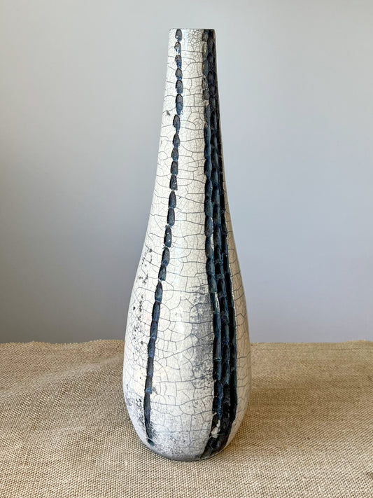 Raku Tall Black and White Vase Lamp