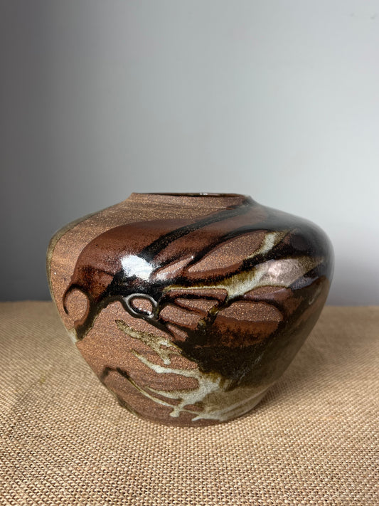 Short Brown Splash  Vase