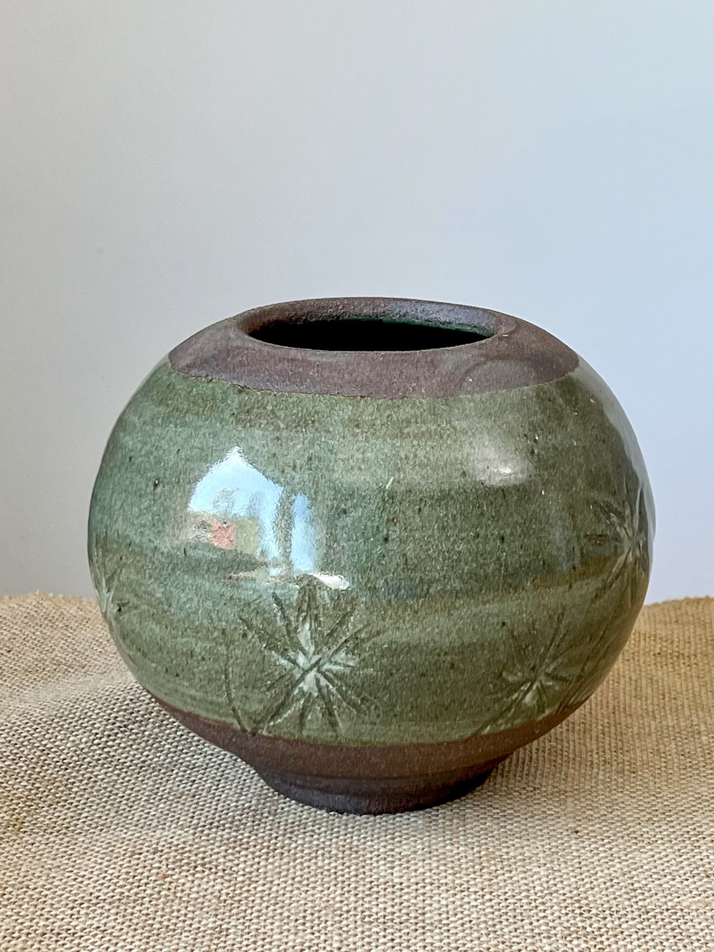 Round Green and Brown Vase